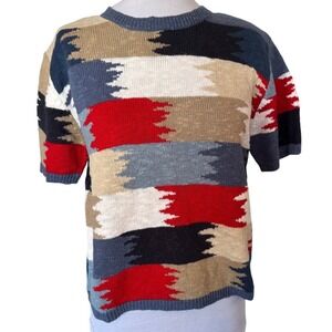 Christopher Banks M Short Sleeve Top Knit Abstract Colorblock Granny Sweater‎ 90